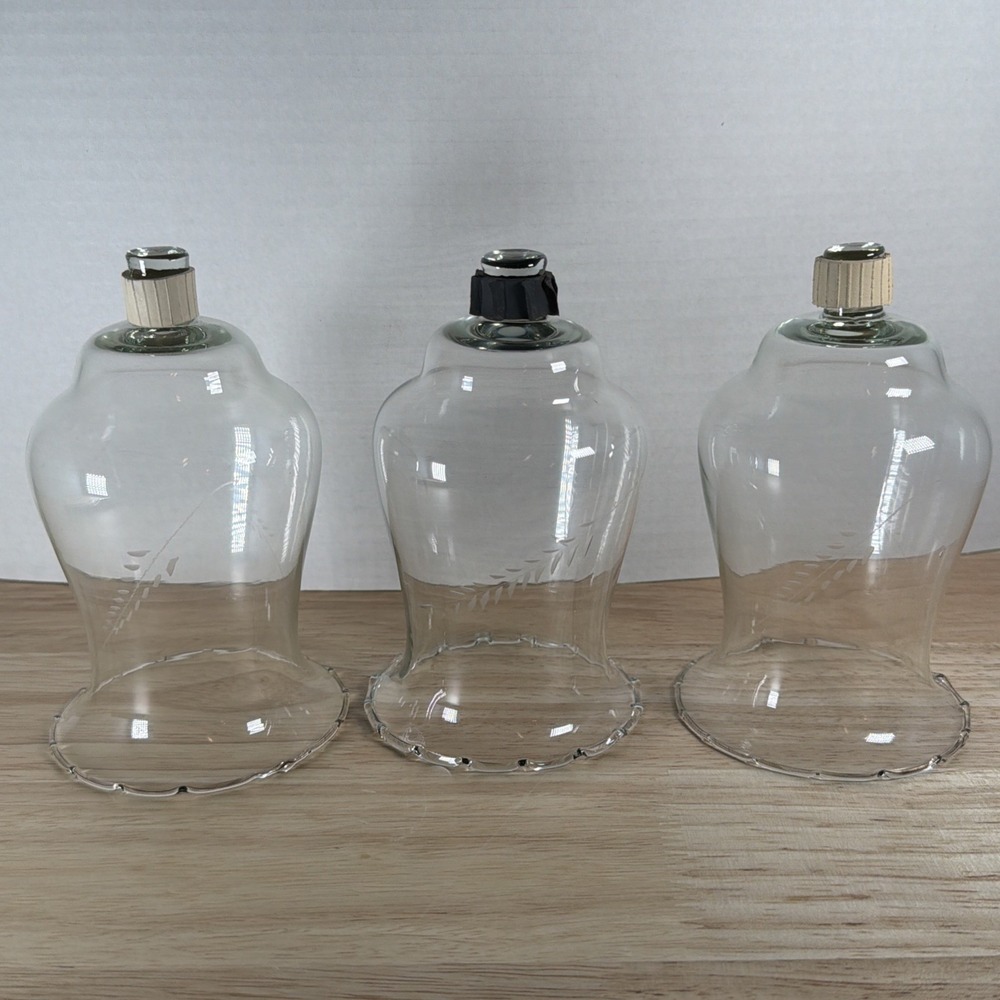 Set of 3 Home Interiors Clear Bell Votive Etched Cups/Candle Holders